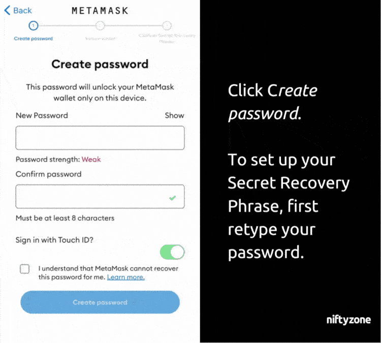 Setup BNB on Metamask - create password